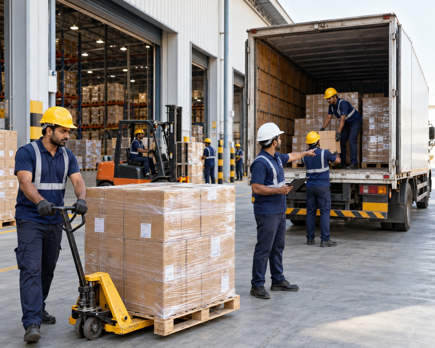 Indian logistics professionals coordinating cargo loading